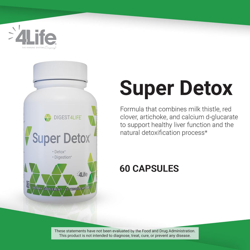4Life Digest4Life Super Detox Liver Support with Milk Thistle, 60 Capsules | Healthy Digestion, Artichoke, Red clover, NAC, Calcium D-glucarate, Liver supplement, Cleansing, Gut and cellular wellness