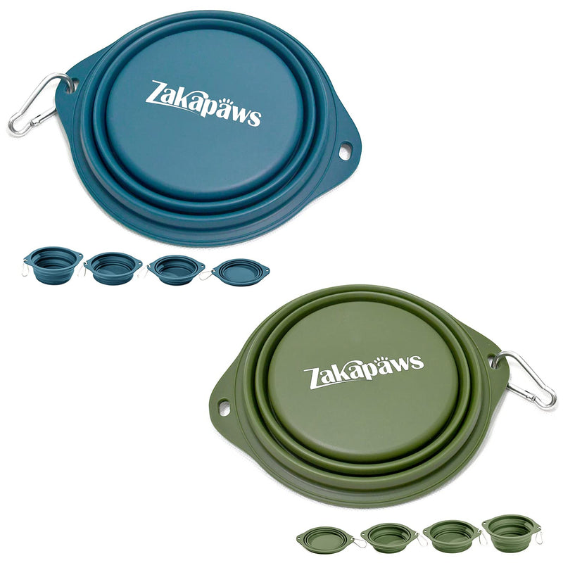 Silicone Dog Travel Bowl, 2 Pack Collapsible Pet Bowl, Foldable No Plastic Rim Pet Feeding Bowls, No Spill Water Cup for Pet Blue & Green - BeesActive Australia