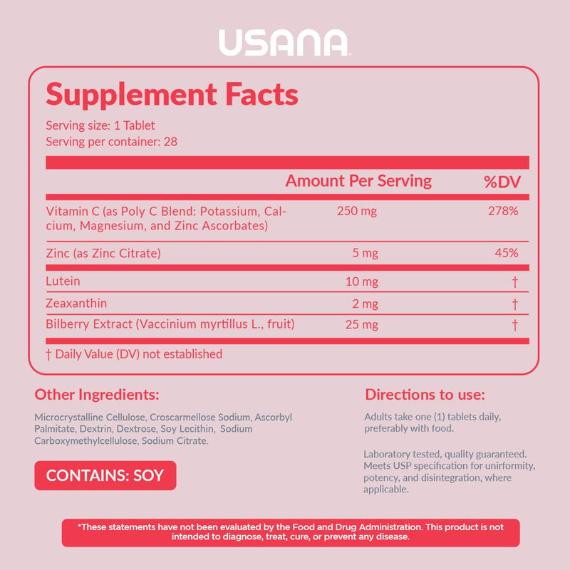 USANA - Visionex DS Lutein & Zeaxanthin Formula - 28 Tablets | Includes Lutein, Zeaxanthin, Bilberry Extract and Vitamin C For Blue Light Support, Retinal Health and Vision