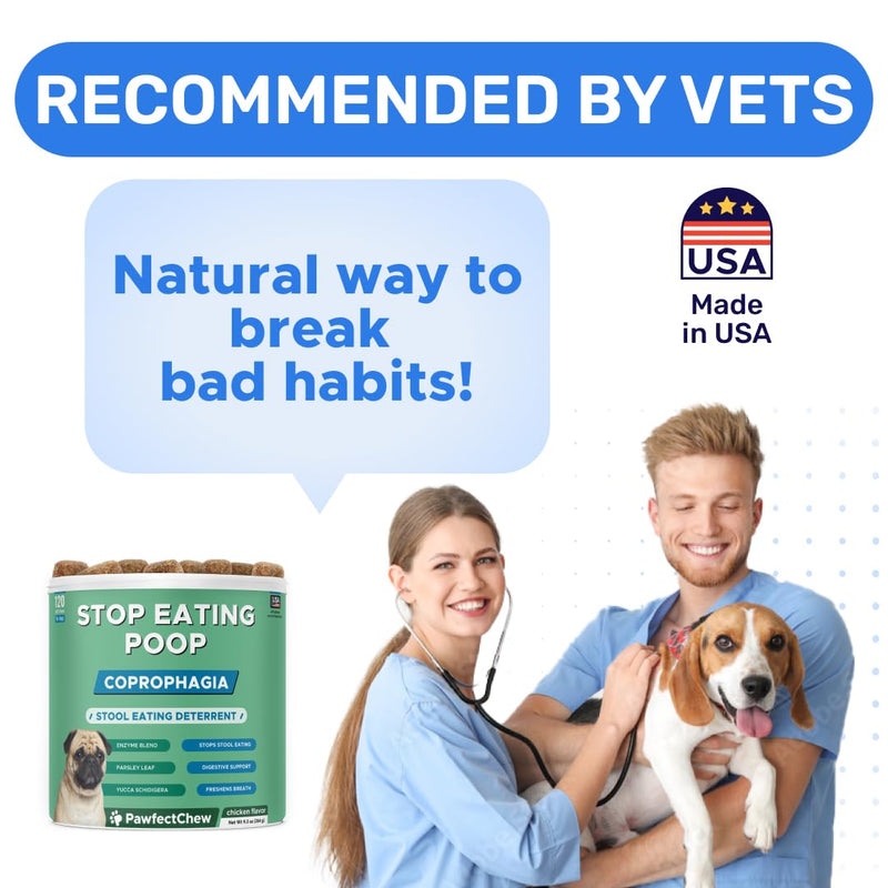 PAWFECTCHEW Stool Eating Deterrent for Dogs – No Poo Soft Chews with Probiotics & Digestive Enzymes – Supports Breath & Digestion – Made in USA – 120 Count