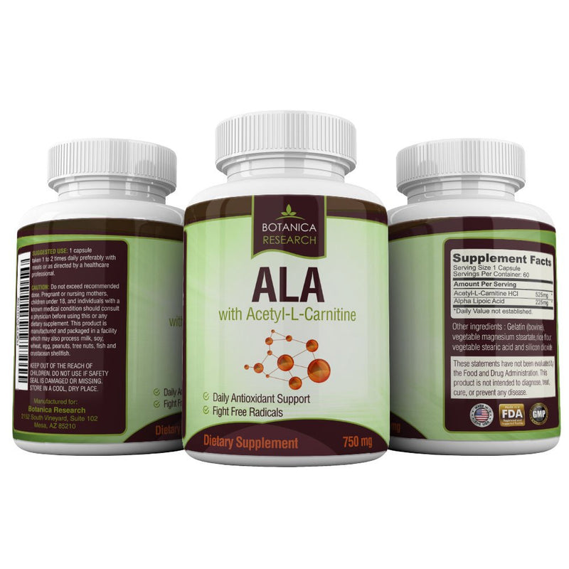 Alpha Lipoic Acid with Acetyl L Carnitine - ALA ALC Anti Aging Health & Wellness Formula to Support Nerve Health, Tingling Feet, Hands, Limbs 60 Vitamin Complex Capsules