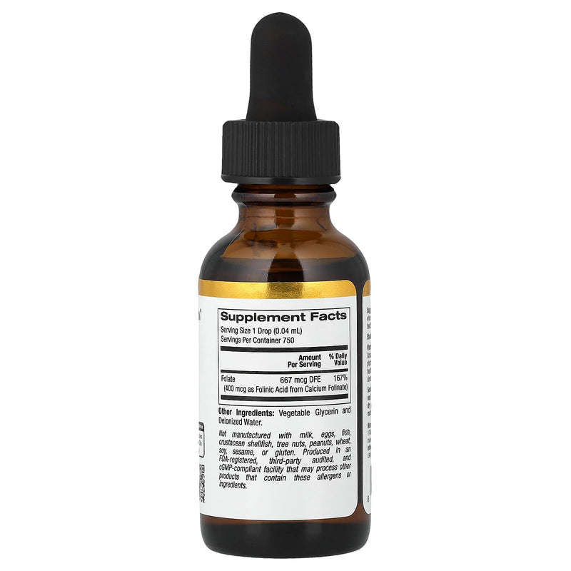 Folinic Acid, Bioactive Form of Folate from Calcium Folinate, Alcohol Free, 1 fl oz (30 ml)