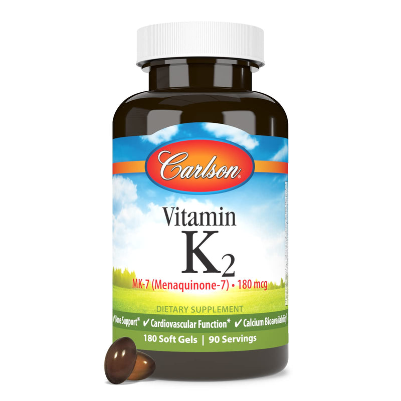 Carlson - Vitamin K2 MK-7 (Menaquinone), 180 mcg, Bone Support, Calcium Bioavailability, K2 Vitamin, Vitamin K-2, 180 Softgels - BeesActive Australia