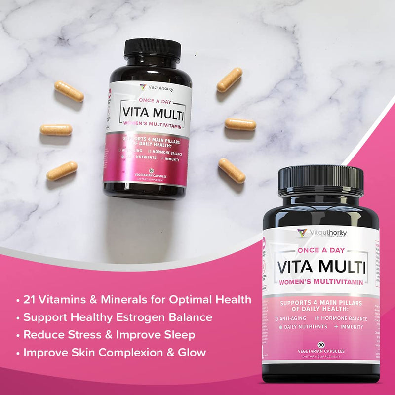 Vitauthority Multivitamin for Women Women’s Daily Multi-Vitamin Supplement with DIM, Iodine, Ashwagandha Supports Youthful Complexion, Healthy Cortisol and Estrogen Balance 30 Day Supply