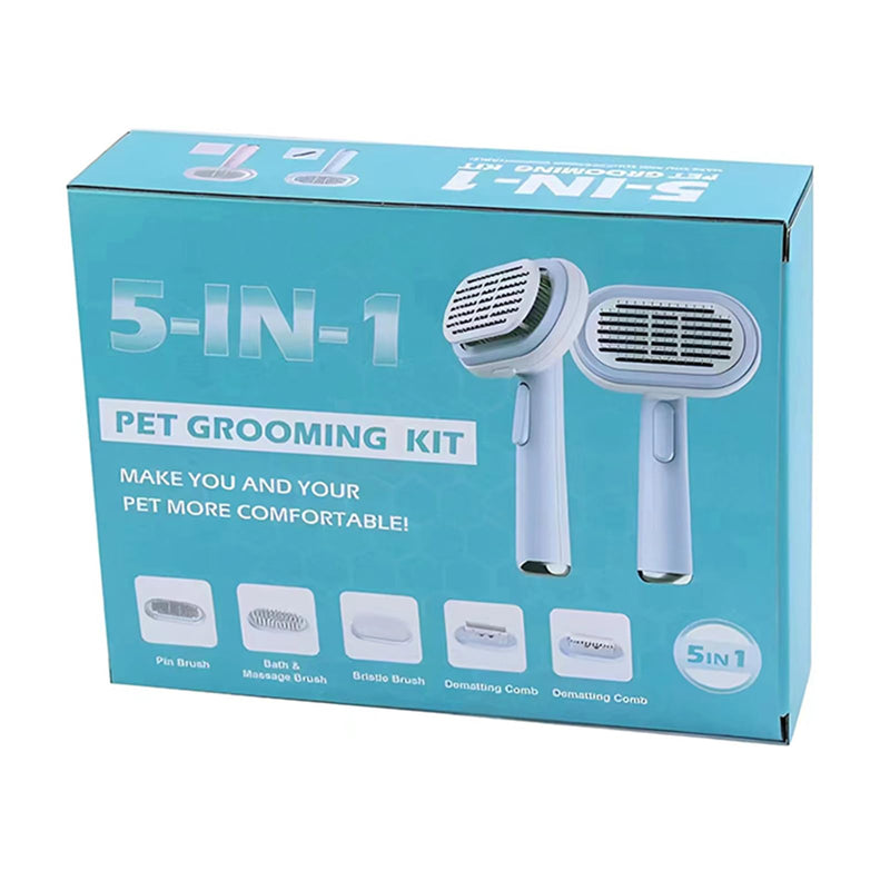 Cat & Dog Brush, 5 in 1 Pet Grooming Supplies Kit, Slicker Brush for Shedding, Dematting Undercoat Rake, Self Cleaning Comb for Indoor cats, Pet Hair Brushes Multifunction Set -Blue - BeesActive Australia