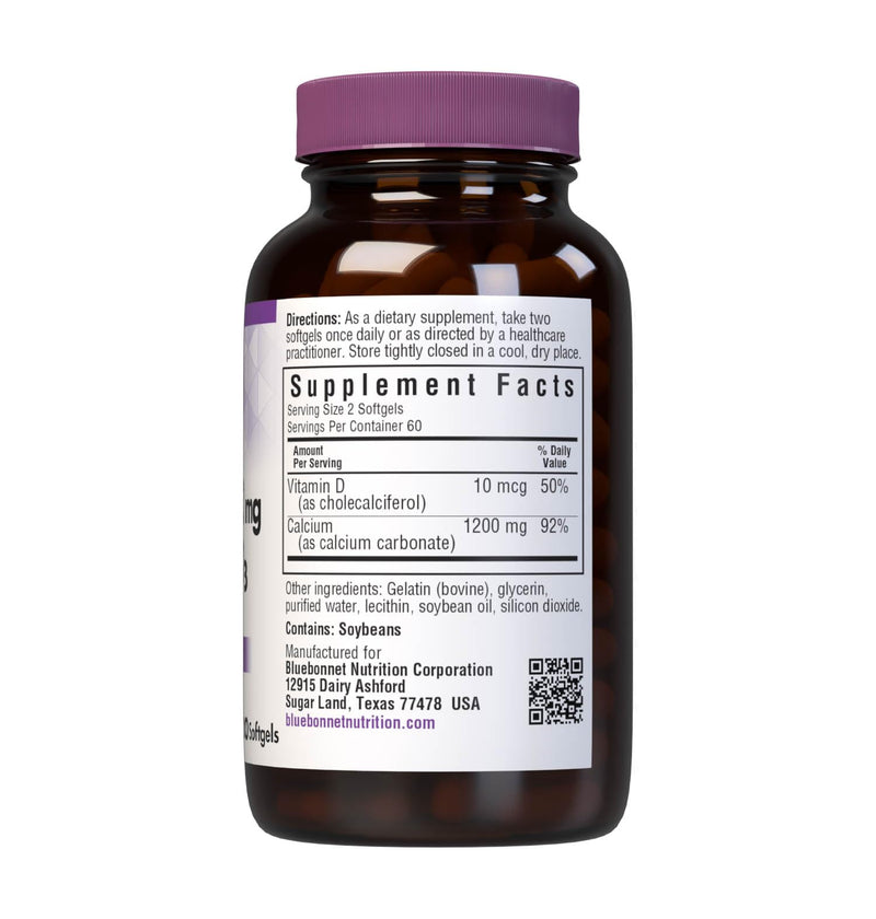Bluebonnet Nutrition Milk-Free Calcium 1,200 mg Plus Vitamin D3 400 IU - High Potency, Maximum Absorption Strong Healthy Bones & Immune Health Support Supplement, Gluten-Free, Dairy-Free, 120 Softgels | Third-party tested for purity and potency; manufa...