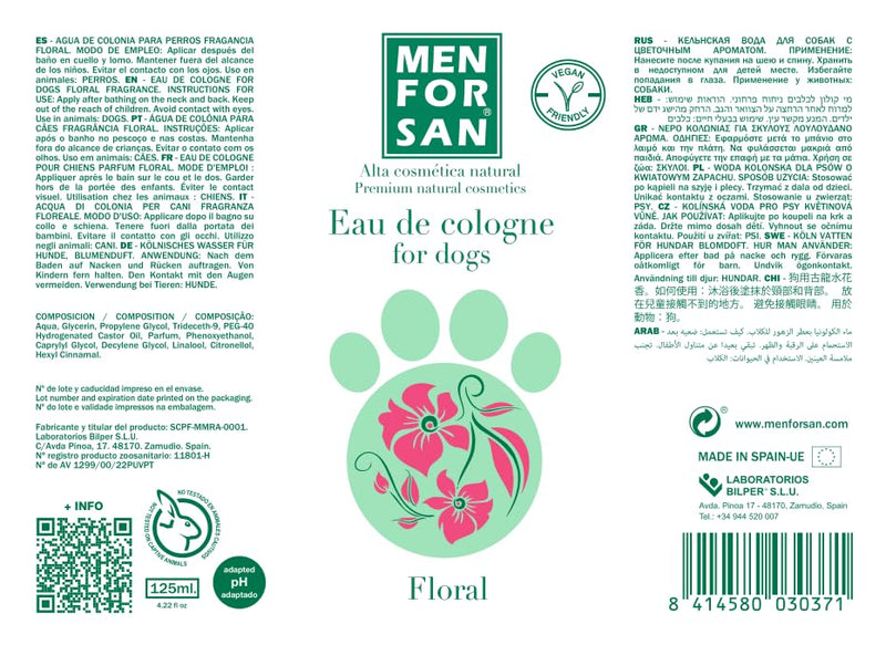 MENFORSAN Eau de Toilette for dogs : Floral : Intense and refreshing scent : Deodorizing effect : With very mild ingredients that do NOT irritate the skin : Neutral pH : 125 ml - BeesActive Australia