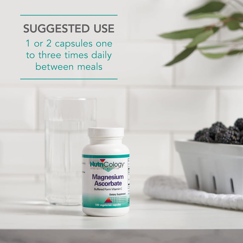 NutriCology Magnesium Ascorbate Buffered Vitamin C, 100 Capsules | 1000 mg Stomach-Friendly Non-Acidic Vitamin C, Buffered Magnesium Ascorbate, Vegetarian and Hypoallergenic