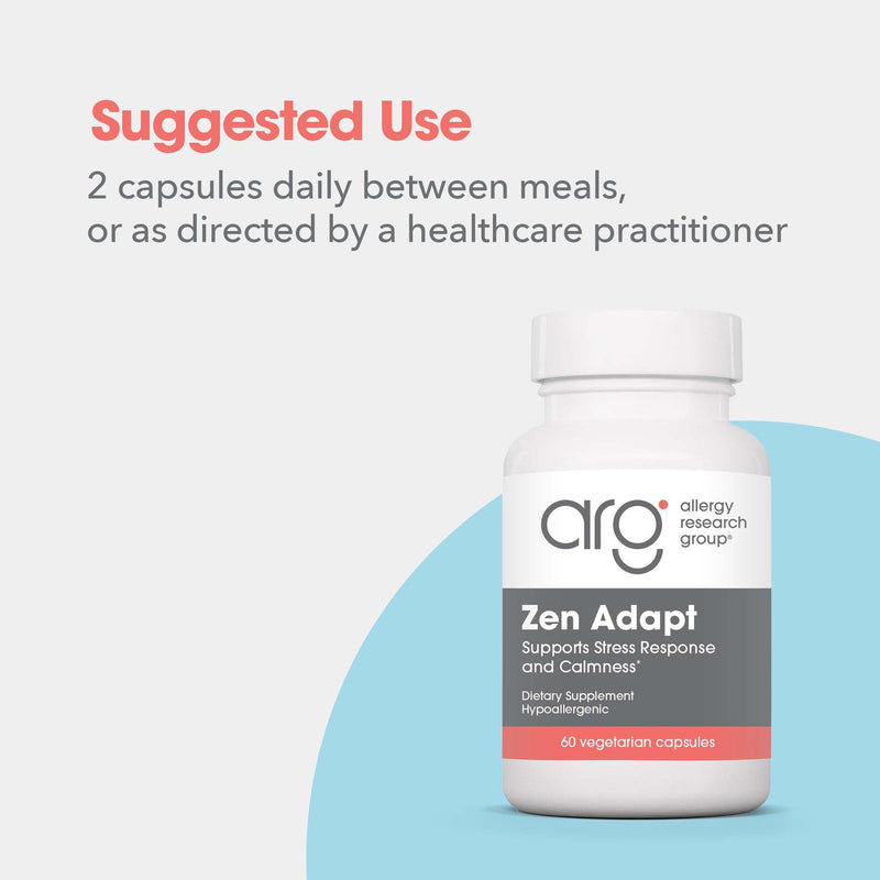 Allergy Research Group ARG Zen Adapt L-Theanine GABA Formula, 60 Capsules | 200 mg L-Theanine, 125 mg Ashwagandha and 550 mg GABA for Stress Response and Calmness, Vegetarian Caps