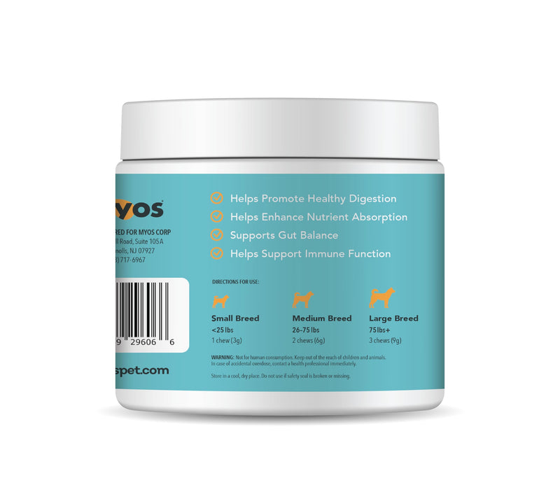 MYOS Probiotic Chew for Dogs - Daily Digestive Support, Promotes Complete Gut Health, Aids Digestion, Enhances Nutrient Absorption, Supports Healthy Stool - All-in-One Chewable Supplement - PawsPlanet Australia