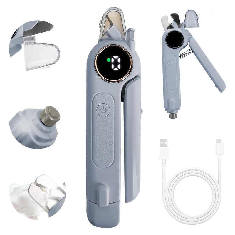 2-in-1 Dog Cat Nail Grinder & Clipper with LED Light, Pet Nail Clippers for Large Medium Puppy Dogs Ultra Quiet, Dog Cat Nail Trimmers with Splash Guard, Electric Dog Cat Claw Care File (Grey) Grey