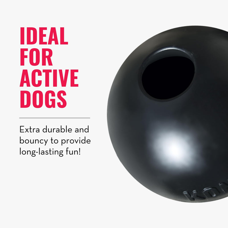 KONG Extreme Ball with Hole - Dog Fetch Toy - Durable Dog Ball Toy for Training, Interactive Playtime & More - Natural KONG Extreme Rubber Ball for Dogs - Black - For Large/Medium Dogs Medium
