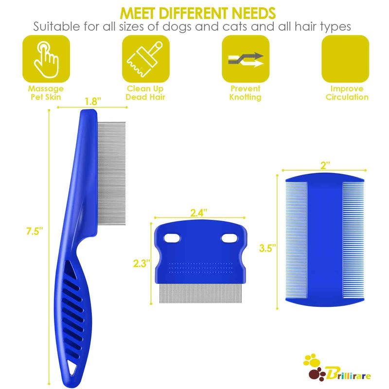 Brillirare Pack of 6 Cat Dog Flea Combs, Metal Teeth Pet Combs, Stainless Steel Lice Comb, 2 in 1 Professional Double-Sided Grooming Tool, Tear Stain Remover for Small, Medium & Large Pets - BeesActive Australia