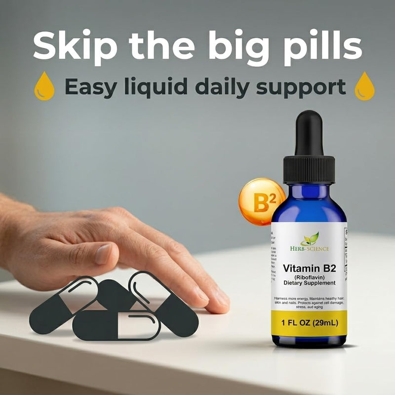 Vitamin B2 Liquid Drops, Riboflavin, Alcohol-Free, 1 Oz | Made with Only 3 Premium Ingredients, Vegan and Non-GMO, in an Easy-to-Take Liquid Formula Bottled in Protective Cobalt Glass 1 Fl Oz (Pack of 1)