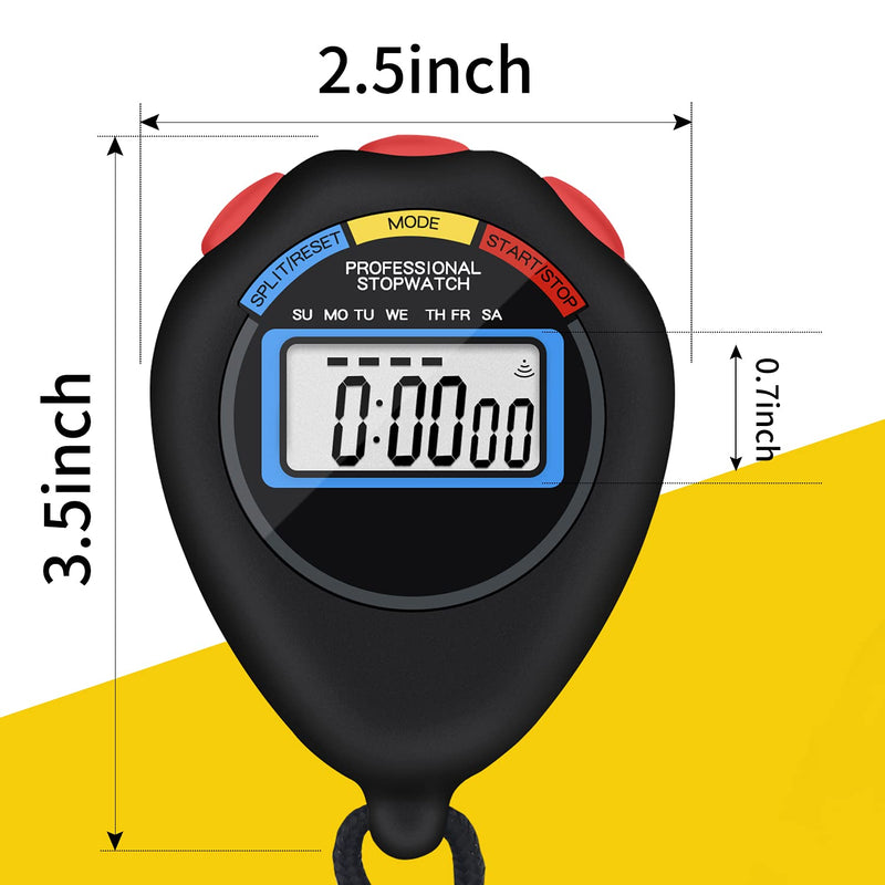12 Pack Multi-Function Electronic Digital Sport Stopwatch Timer, Large Display with Date Time and Alarm Function,Suitable for Sports Coaches Fitness Coaches and Referees（Black） 12 - BeesActive Australia