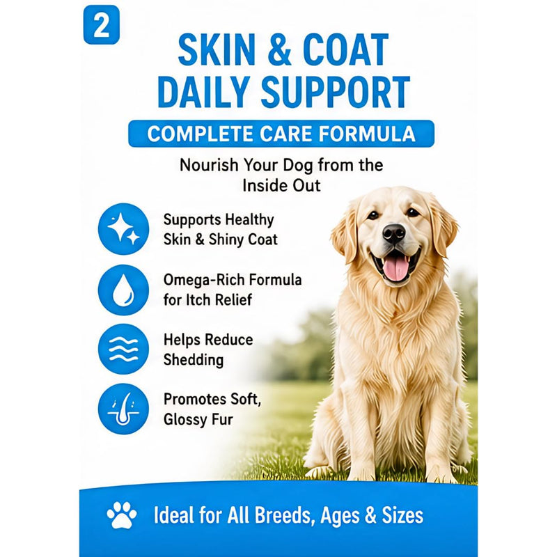 Skin & Coat Dog Chews – 60 Soft Chews, 6.3 oz, Natural Chicken Flavor, Omega-3 & Vitamins for Healthy Skin & Shiny Coat