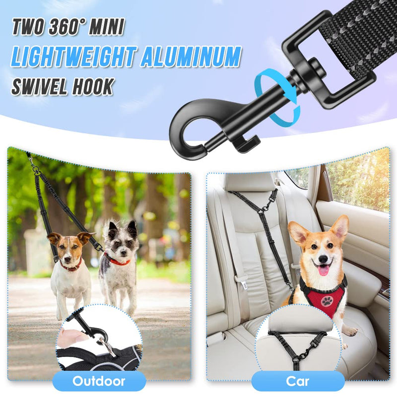 Double Dog Leash, No Tangle 360°Swivel Rotation Reflective Lead Attachment Adjustable Length Dual Two Dogs Lead Splitter, Comfortable Shock Absorbing Walking Training for 2 Dogs Black-Adjustable Small（7-20lbs) - BeesActive Australia