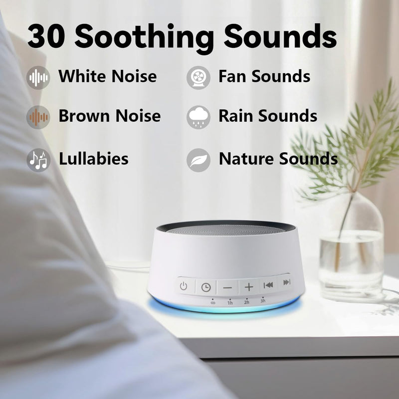 Sound Machine White Noise Machine with 30 Soothing Sounds 12 Colors Night Light Sleep Machine for Baby Kids Adults Brown Nosie Machine Pink Noise Machine with 32 Volume Levels for Office Home Travel