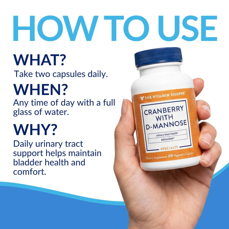 The Vitamin Shoppe Cranberry with D-Mannose - Urinary Tract & Bladder | with Vitamin C CranRich | 60 Veggie Caps | Women's Health