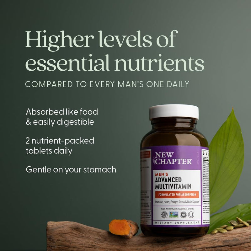 New Chapter Men's Advanced Multivitamin Formula, 72 Count | Fermented Essential Nutrients with Selenium and B Vitamins for Stress, Brain, Immune, Heart, and Energy Support 72 Count (Pack of 1)
