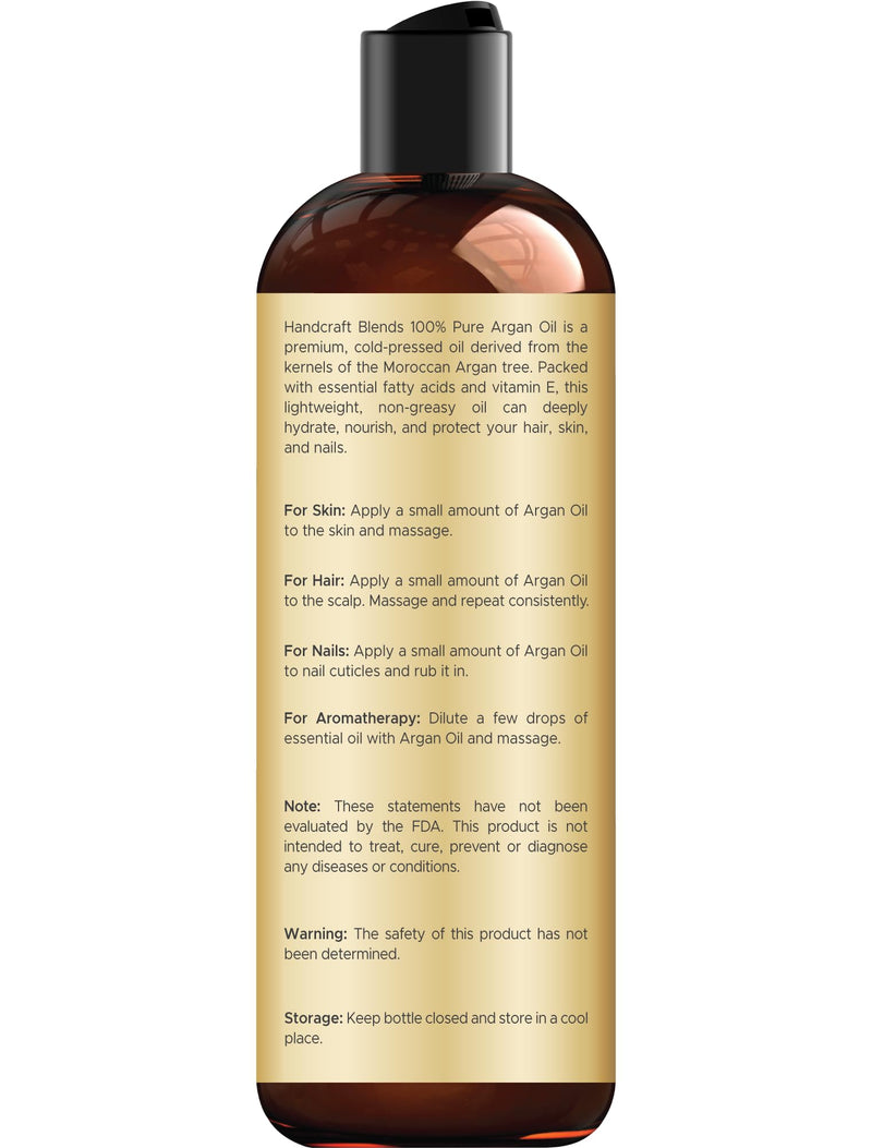 Handcraft Blends Moroccan Argan Oil - 8 Fl Oz - 100% Pure and Natural - Premium Grade Carrier Oil for Skin and Hair - Hair and Body - Massage - Cold-Pressed Argan Oil 8 Fl Oz (Pack of 1) 8 Fl Oz (Pack of 1) - BeesActive Australia