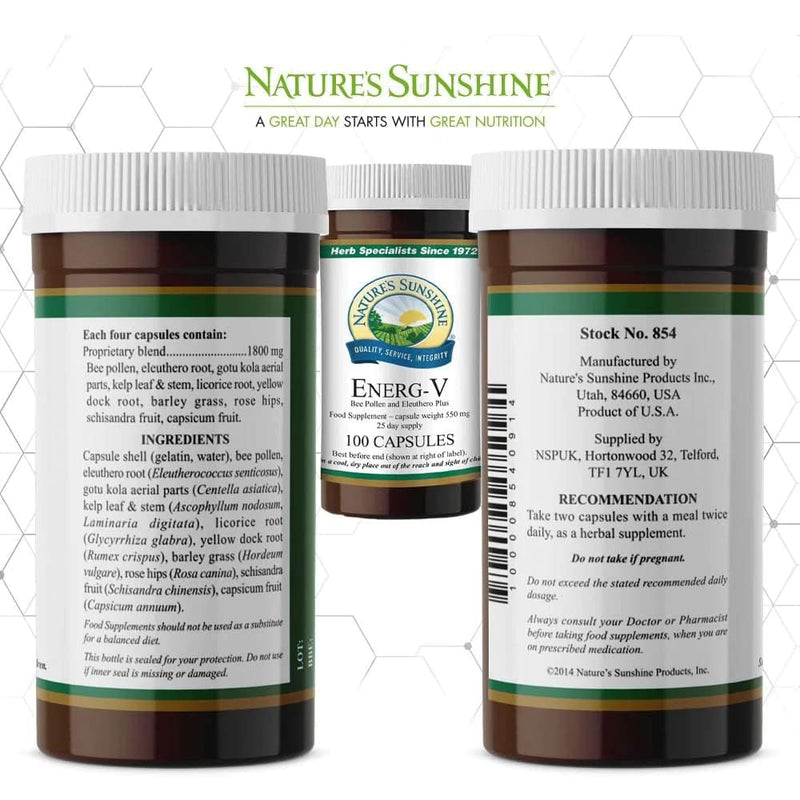 Nature's Sunshine Energ-V - Herbal Blend to Support Energy Levels (100 Capsules)