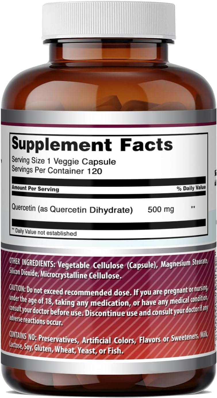 Amazing Formulas Quercetin 500mg Veggie Capsules Supplement | Non-GMO | Gluten Free | Supports Overall Health & Well Being (120 Count | 3 Pack) 120 Count | 3 Pack