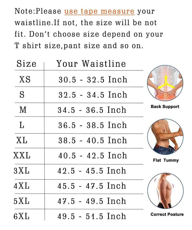 GainKee 100% Latex Men Waist Trainer Corsets With Steel Bone Sweat Belt Sauna Suit For Fitness Body Shaper Black X-Small