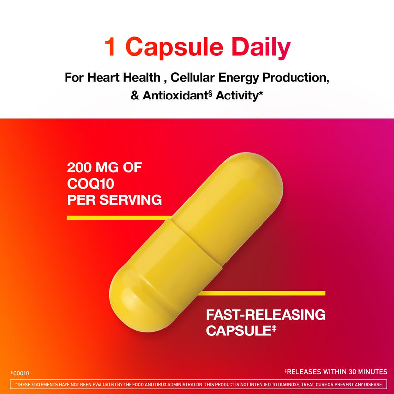 MegaRed Advanced CoQ10 200mg, Heart Health & Cellular Energy, 30ct | Power Antioxidant, Protects Against Free Radicals, No Added Color or Sugar, Fast releasing capsules, Coenzyme Q10, Calcium 30 Count (Pack of 1)