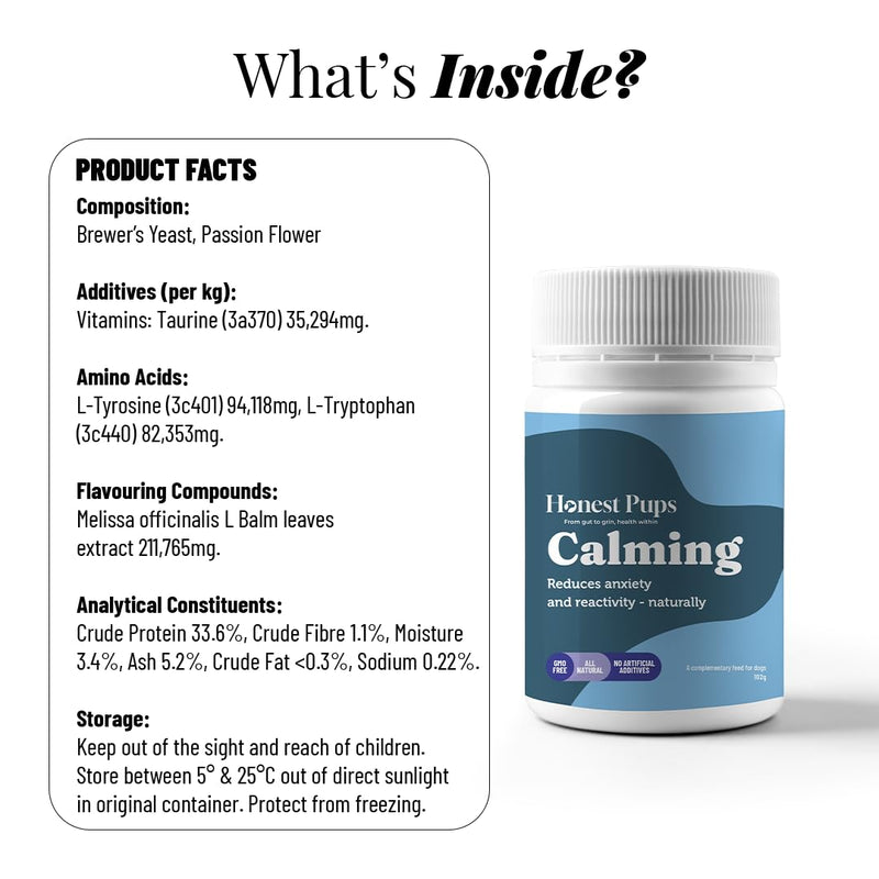 Dog Calming Powder – 102g | Natural Anxiety Relief for Dogs with L-Tryptophan, Lemon Balm & Ashwagandha – Stress & Separation Support, Fireworks, Travel – Non-Drowsy, All Breeds