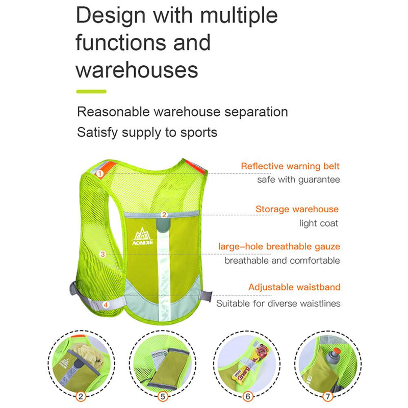 AONIJIE Reflective Running Vest Marathon Running Vest Pack Breathable for Hiking Camping Cycling Race rose red with 2*250ml bottle