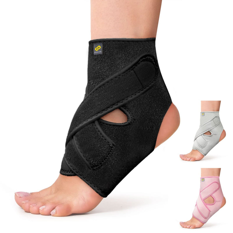 Bracoo Ankle Support Brace For Men & Women, Adjustable Compression Sleeve Strap Wrap, Sprain, Arthritis, Pain Relief, Sports Injuries and Recovery, Breathable Neoprene Brace, FS10 Black Small/Medium (Pack of 1)
