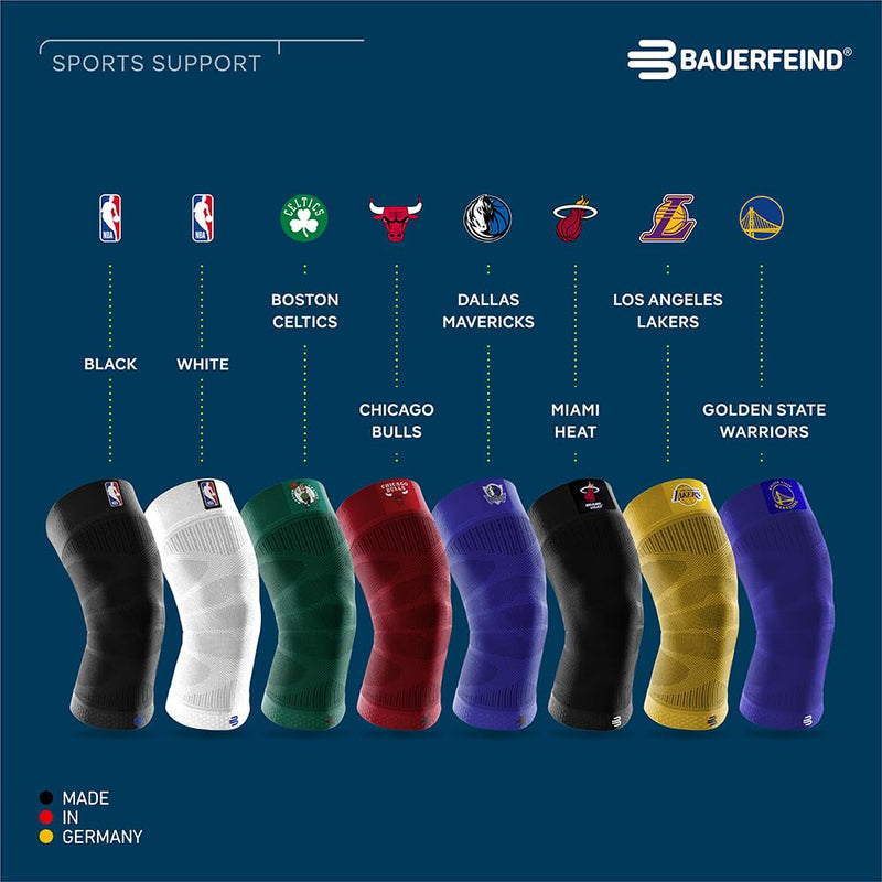 Bauerfeind Sports Compression Knee Support NBA - Lightweight Design with Gripping Zones for Basketball Knee Pain Relief & Performance with Team Designs (Black, L) Large Black - BeesActive Australia