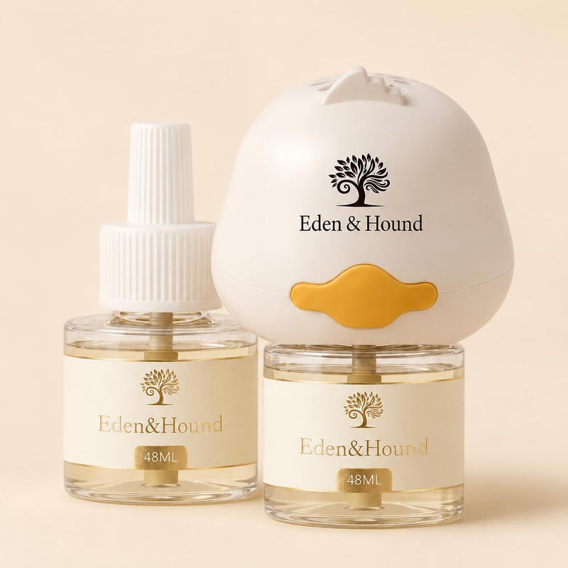Eden & Hound Dog Calming Diffuser Starter Kit | Plug In Pheromone Diffuser for Dogs with 60 Day Refill | Helps Reduce Anxiety & Stress | Warm Ambient Night Light