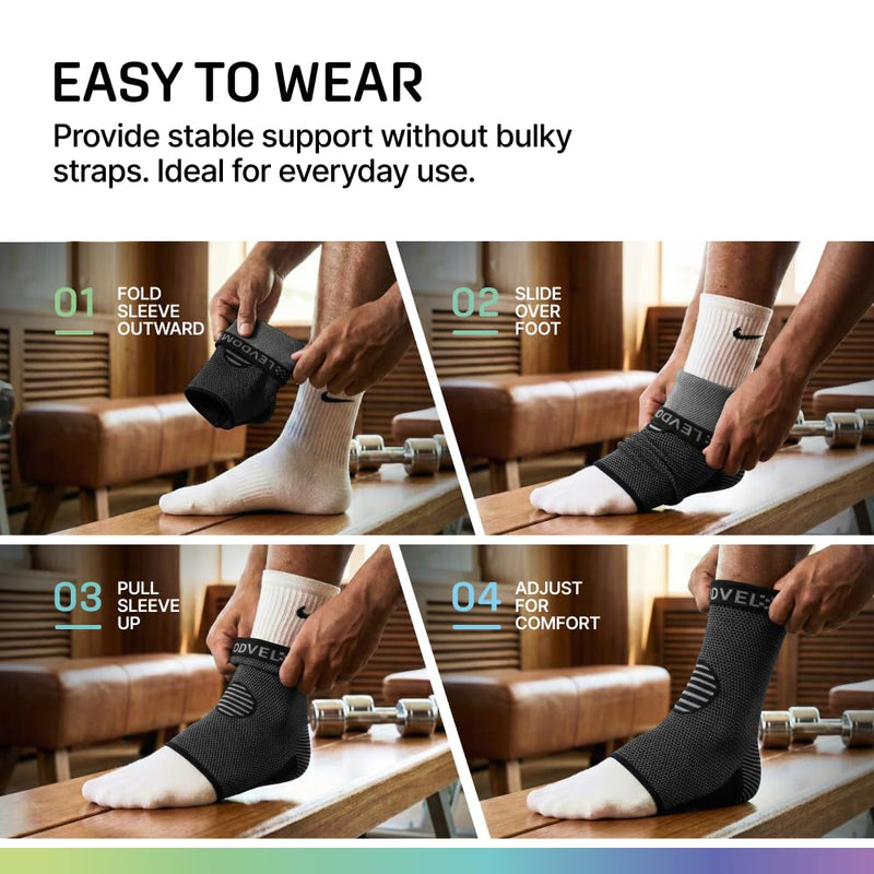 Modvel Ankle Brace for Women & Men - Compression Ankle Sleeve & Foot Brace, Right Left Ankle Support for Sprained Ankle, Achilles Tendonitis, Plantar Fasciitis Relief, Running Basketball Soccer Large A Black 2 - BeesActive Australia