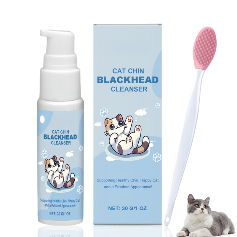 Cat Chin Acne Care Kit, Cat Chin Cleaner with Silicone Brush, Cat Acne Treatment & Blackhead Remover, Cat Self Groomer for Black Chin, Gently Cleans Chin Acne and Blackhead, Keeps Cat's Chin Clean