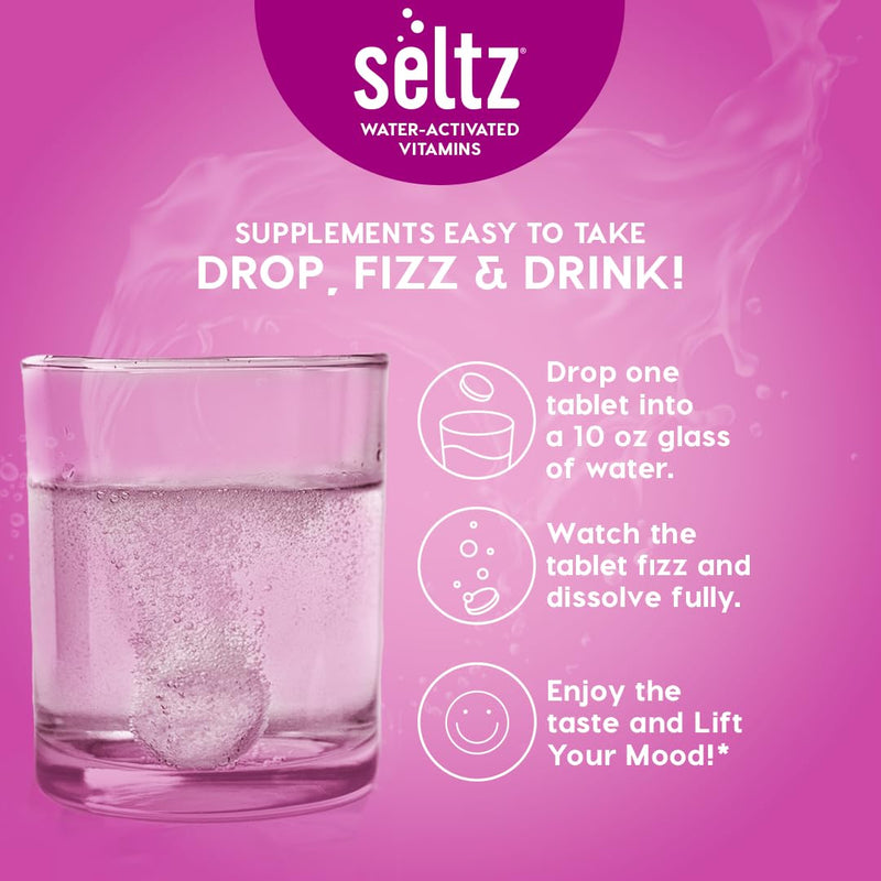 Seltz Mood Support Drink Tablets, Effervescent L-Tryptophan with B Vitamins | Fast Absorption, Easy to Use, Mood Energy Support, No Sugar Added, Drop Fizz and Drink, Supports Hydration, 20 Tablets 1 Pack 20 tablet (Pack of 1)