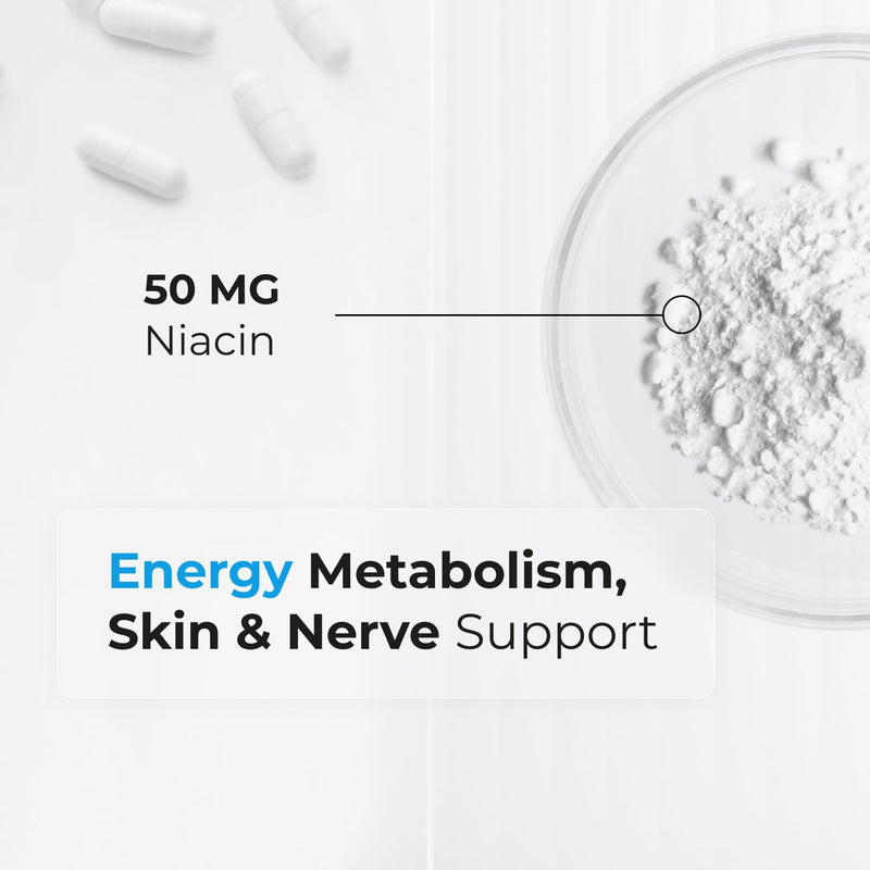 Biogenique Niacin 50mg - Vitamin B3 Niacin - Supports Energy Production, Healthy Metabolism & Nervous System Function - Energy Supplement - 90 Capsules Made in Canada, Non-GMO, Vegan