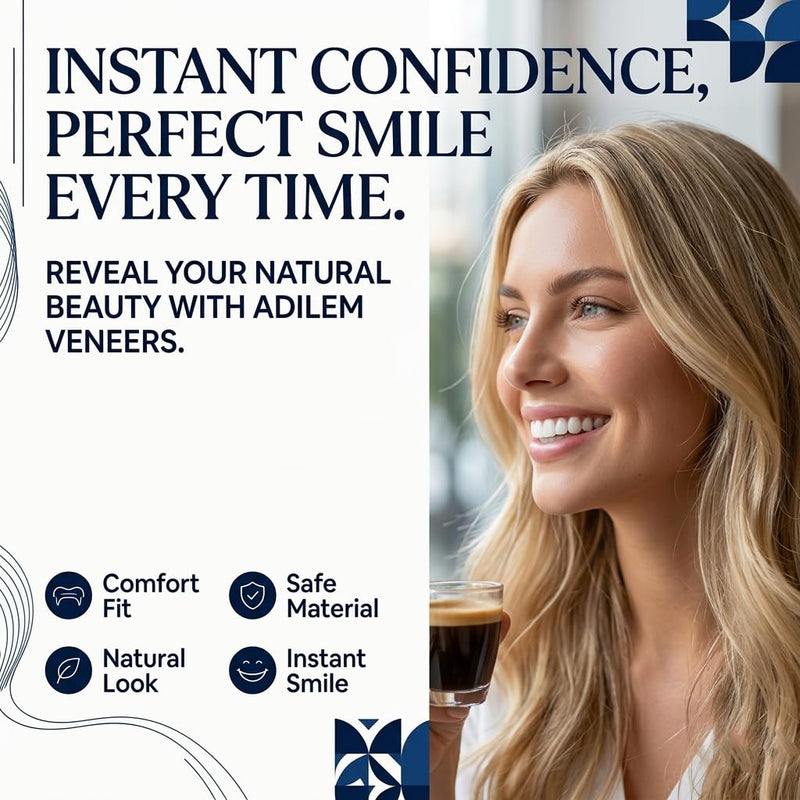 Snap On Veneers for Women & Men, Instant Smile Enhancer Cosmetic Teeth Covers, Natural White Temporary Dentures for Missing, Stained or Broken Teeth, Smile Restoration Kit with Portable Travel Case