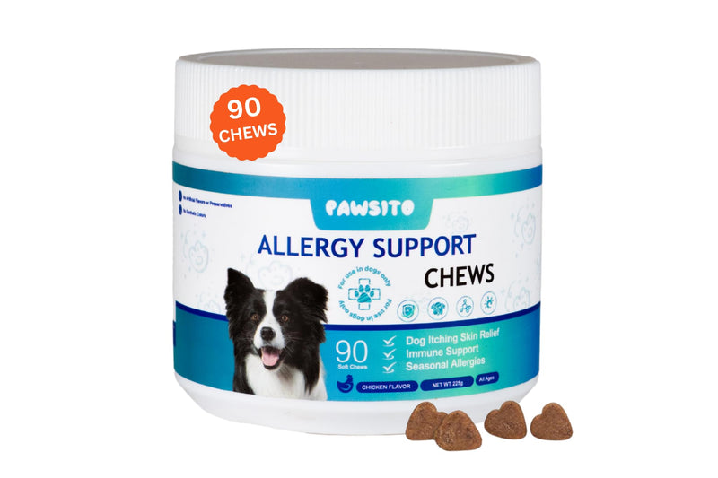 Dog Allergy Chews 90ct - Daily Itch & Allergy Relief Soft Chews with Salmon Oil, Turmeric, Colostrum & Probiotics for Skin & Coat Health