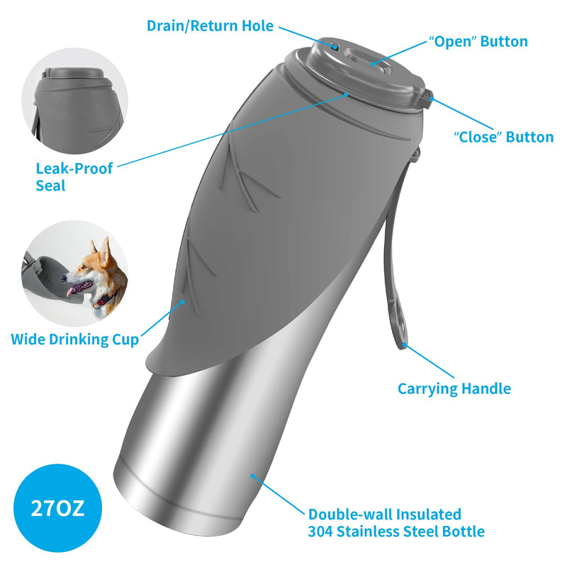 URPOWER 27 Oz Large Dog Water Bottle, Double Wall Insulated Stainless Steel Dog Travel Water Bottle Leak Proof Portable Pet Water Dispenser BPA-Free Drinking Bowl for Dog Outdoor Walking, Hiking - BeesActive Australia