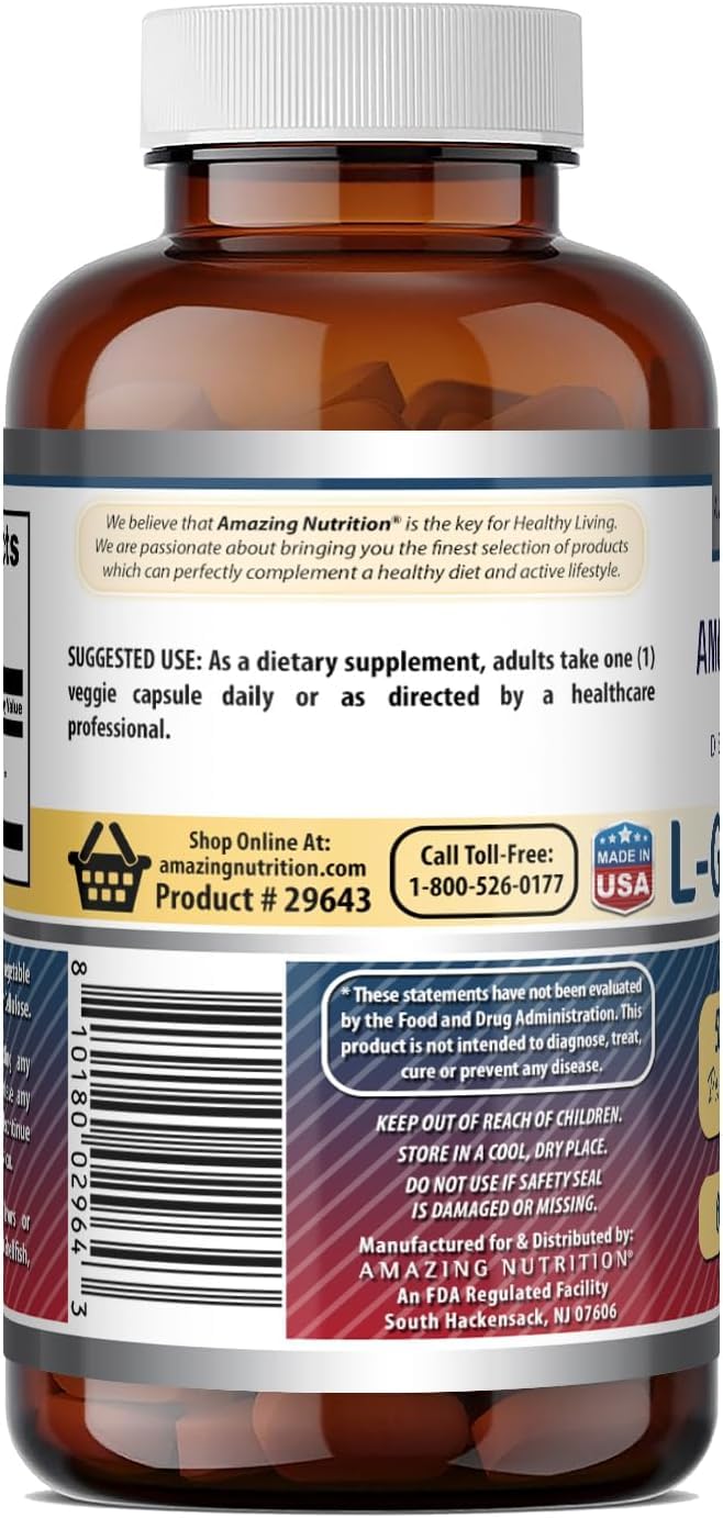 Amazing Formulas Reduced L-Glutathione Supplement | 500 Mg Per Serving | 60 Veggie Capsules | Non-GMO | Gluten Free | Made in USA | (Pack of 3) 60 Count | 3 Pack