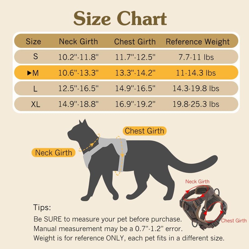 VavoPaw Cat Harness with Leash, Escape-Proof, Adjustable Cat Chest Harness with Reflective Stripes and Breathable Mesh, Soft Pet Harness for Cats, Kittens, Puppies, M Coffee - BeesActive Australia