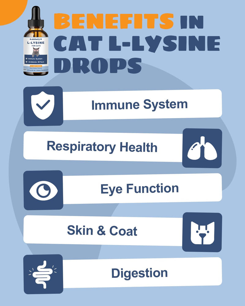 L-ysine Supplement for Cats - Immune Support - 60ML Lysine for Feline Respiratory, Sneezing, Runny Nose, Eye Function - Natural Cat Antibiotic Drops - Roast Chicken Flavor - PawsPlanet Australia