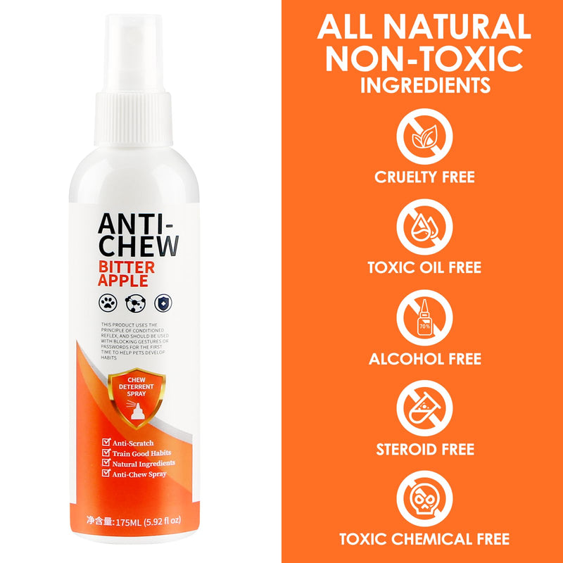 Bitter Apple Spray for Dogs to Stop Chewing. 175ML No Chew Spray for Dogs. Effective Dog Deterrent Spray for Carpet Furniture & Plant. Anti Chew Spray for Dogs Puppies. Alcohol-Free & Non-Toxic Orange - BeesActive Australia