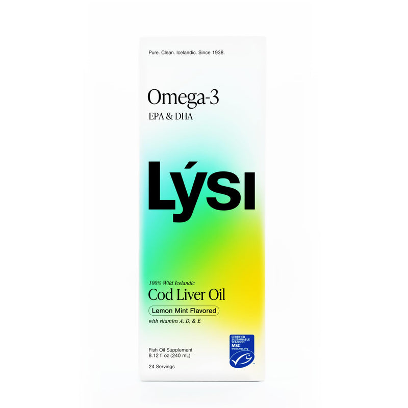 LYSI Icelandic Cod Liver Oil Liquid Supplement, Mint, 8.12 fl oz | 1,100 mg omega-3 per tsp, EPA 740 mg & DHA 920 mg per 2 tsp, vitamins A, D & E, 24 servings