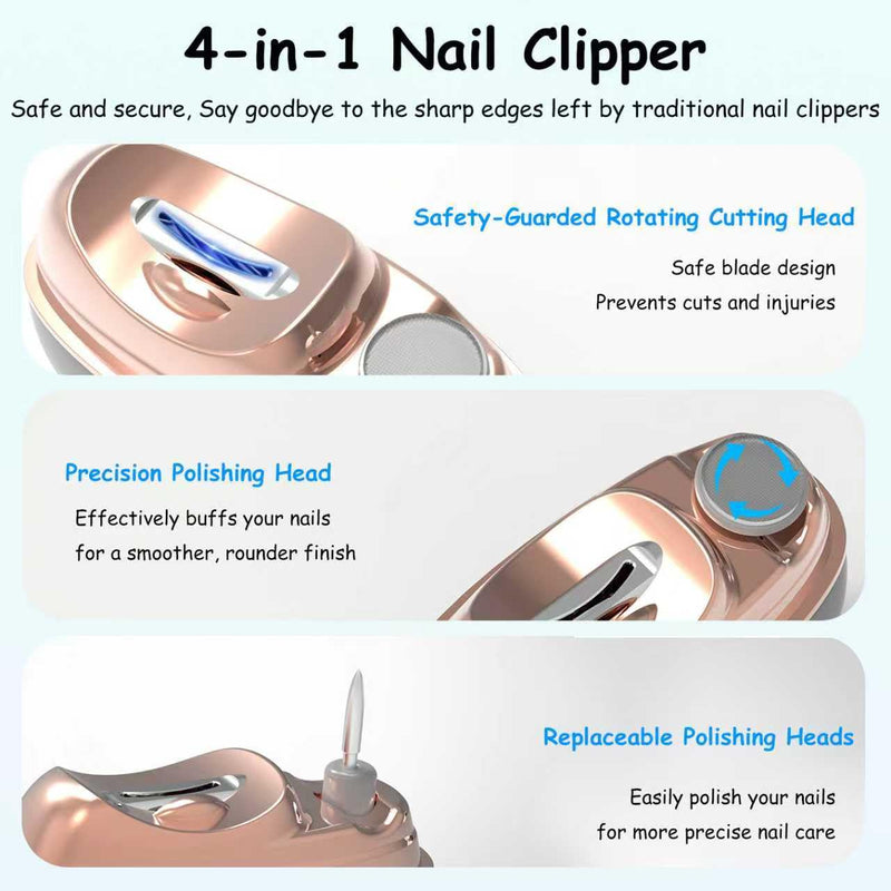 4 in 1 Electric Nail Clipper, Automatic Nail Clipper with 2 Polisher & UV Light, Rechargeable Nail Trimmer with LED Light & Nail Scraps Storage, Ideal Electric Nail Clippers for Seniors, Adult&Kids Grey - BeesActive Australia