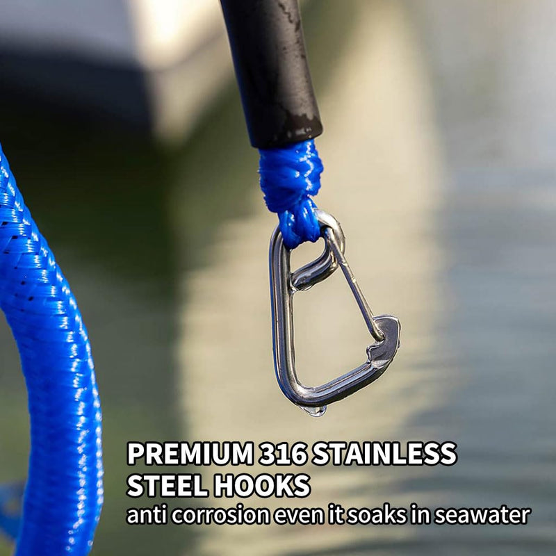 Bungee Dock Line with Stainless Steel Clip Boat Rope Mooring String with Foam Float for Docking,Kayak,Watercraft,SeaDoo,Pontoon,Canoe,Power Boat Accessory,7-10ft (Blue,with One Hook Blue 7FT-with One Hook - BeesActive Australia