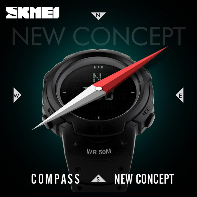 Men’s Military Sports Digital Watch with Survival Compass 50M Waterproof Countdown 3 Alarm Stopwatch Black
