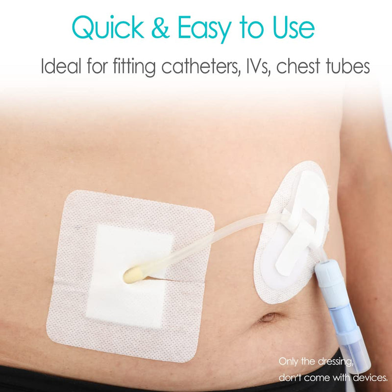 Peritoneal Dialysis PD Catheter Drain Split Bordered Gauze Island Dressing Pad for Stomach Feeding Peg J Tube| Individually Packed| Wound Bandage with Adhesive Border 4" x 4" (Pack of 20) 4 x 4 Inch (Pack of 20) - BeesActive Australia